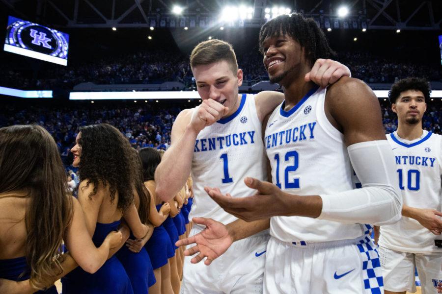 Kentucky+graduate+student+forward+Nate+Sestina+conducts+a+fake+interview+with+Kentucky+freshman+forward+Keion+Brooks+Jr.+after+the+University+of+Kentucky+vs.+Auburn+mens+basketball+game+on+Saturday%2C+Feb.+29%2C+2020%2C+at+Rupp+Arena+in+Lexington%2C+Kentucky.+UK+won+73-66+to+win+the+SEC+regular+season+championship.+Photo+by+Michael+Clubb+%7C+Staff