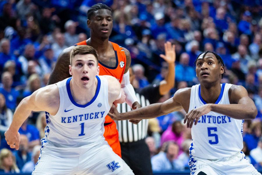 Kentucky+graduate+student+forward+Nate+Sestina+and+Kentucky+freshman+sophomore+Immanuel+Quickley+boxes+out+an+Auburn+player+during+the+University+of+Kentucky+vs.+Auburn+mens+basketball+game+on+Saturday%2C+Feb.+29%2C+2020%2C+at+Rupp+Arena+in+Lexington%2C+Kentucky.+UK+won+73-66+to+win+the+SEC+regular+season+championship.+Photo+by+Michael+Clubb+%7C+Staff
