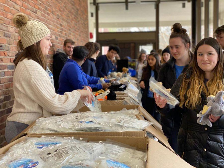 UK students pick up their stuffing and animal toys at SABs annual Stuff-a-Plush event on Thursday, Feb. 27, 2020, in the White Hall classroom building. Photo by Gillian Stawiszynski.