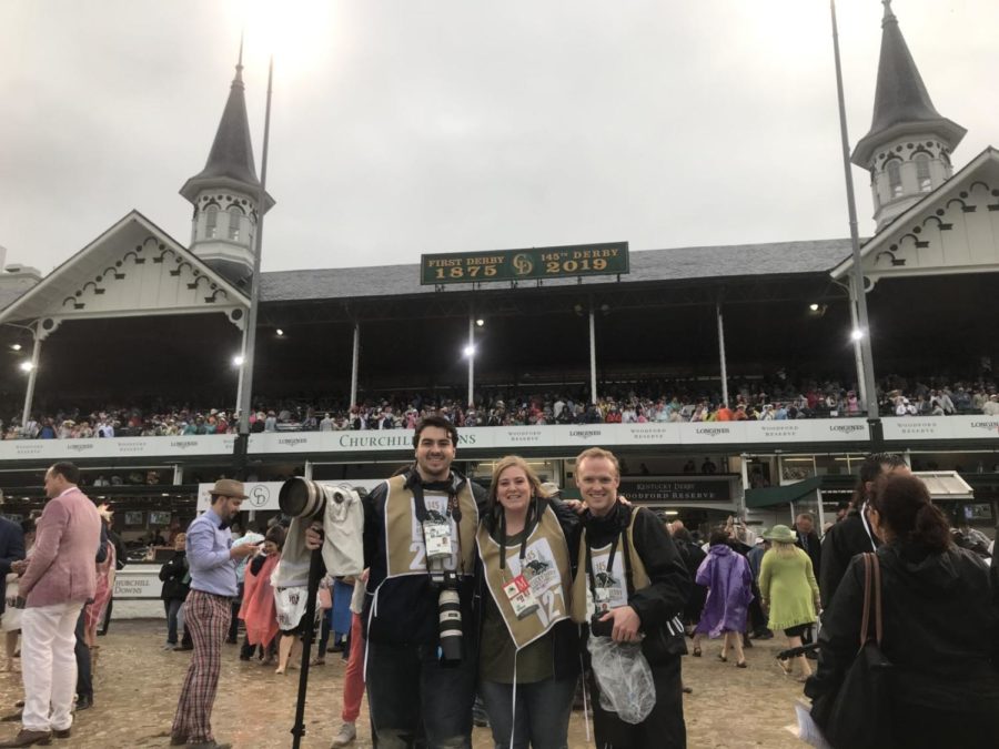 Kernel photographers Michael Clubb, left, Arden Barnes and Jordan Prather covered the 2019 Derby in Louisville, Kentucky, on May 4, 2019. 
