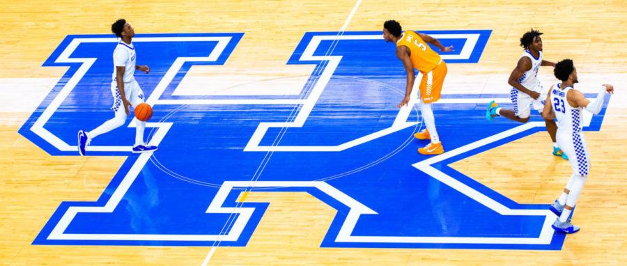 Kentucky sophomore guard Ashton Hagans dribbles up the court during the game against Tennessee on Tuesday, March 3, 2020, at Rupp Arena in Lexington, Kentucky. Tennessee won 81-73. Photo by Jordan Prather | Staff