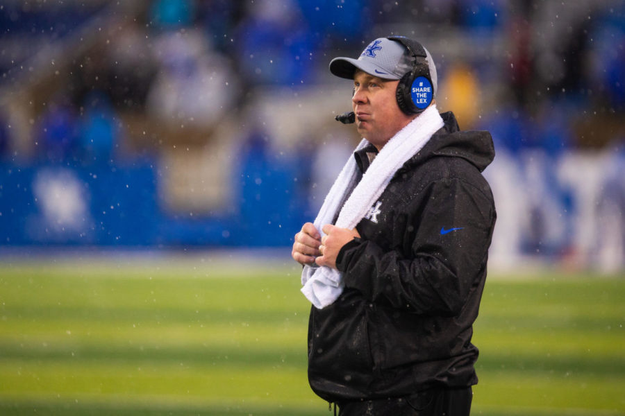Kentucky head coach Mark Stoops watches from the sideline during the Governor's Cup game against Louisville on Saturday, Nov. 30, 2019, at Kroger Field in Lexington, Kentucky. Kentucky won 45-13. Photo by Jordan Prather | Staff