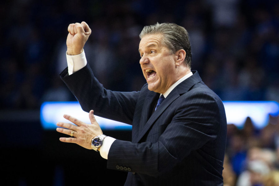 Kentucky head coach John Calipari yells to his team during the game against Alabama at Rupp Arena on Saturday, Jan. 11, 2020 in Lexington, Kentucky. Kentucky defeated Alabama 76-67. Photo by Arden Barnes | Staff