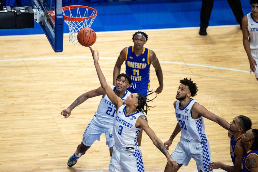 Kentucky+Wildcats+guard+Brandon+Boston+Jr.+%283%29+lays+the+ball+up+during+the+Kentucky+vs.+Morehead+State+mens+basketball+game+on+Wednesday%2C+Nov.+25%2C+2020%2C+at+Rupp+Arena+in+Lexington%2C+Kentucky.+Kentucky+won+81-45.+Photo+by+Michael+Clubb+%7C+Staff