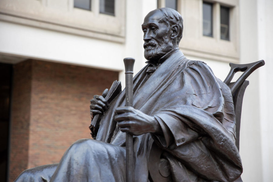 The James Kennedy Patterson statue on Saturday, Nov. 14, 2020, outside Patterson Office Tower in Lexington, Kentucky. Photo by Jack Weaver | Staff