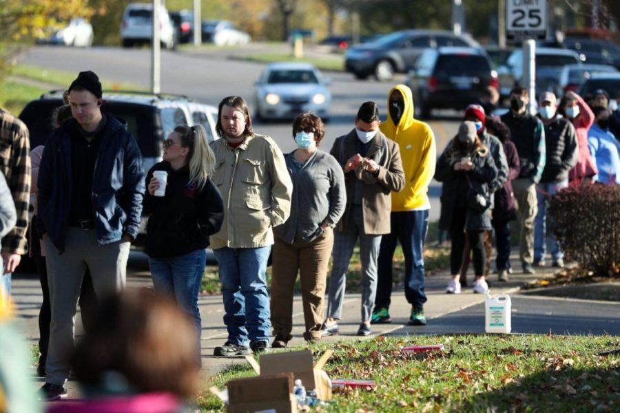 Voters+wait+in+line+to+cast+their+ballots+on+Tuesday%2C+Nov.+3%2C+2020%2C+at+the+Tates+Creek+Public+Library+in+Lexington%2C+Kentucky.+Photo+by+Michael+Clubb+%7C+Staff+file+photo.