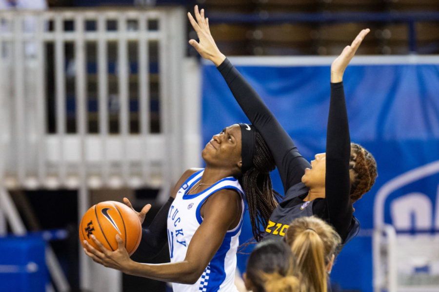 Kentucky Wildcats guard Rhyne Howard (10) lays up the ball during the UK vs. Missouri womens basketball game on Sunday, Jan. 31, 2021, at Memorial Coliseum in Lexington, Kentucky. UK won 61-55. Photo by Michael Clubb | Staff.