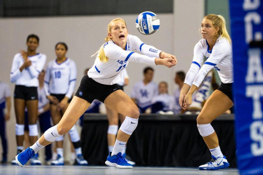 Kentucky+sophomore+Alli+Stumler+bumps+the+ball+during+the+second+round+game+of+the+DI+NCAA+Volleyball+Tournament+against+Michigan+on+Saturday%2C+Dec.+7%2C+2019%2C+at+Memorial+Coliseum+in+Lexington%2C+Kentucky.+Kentucky+won+3-0.+Photo+by+Jordan+Prather+%7C+Staff