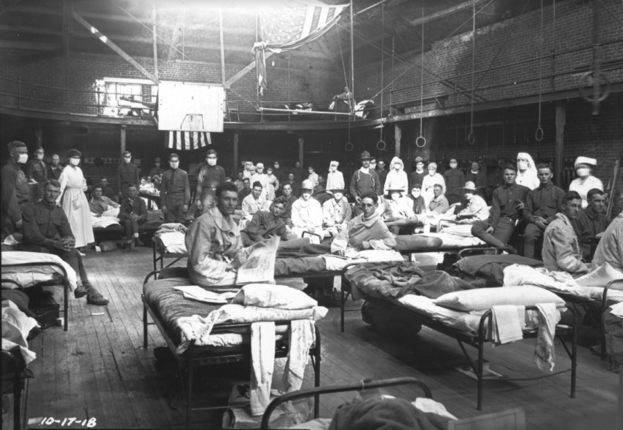 LOUIS EDWARD NOLLAU F SERIES PHOTOGRAPHIC PRINT COLLECTIONThe Gymnasium Hospital during the influenza epidemic on September 23, 1918.  