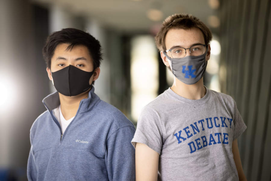 Jordan Di (left) and David Griffith (right) pose for a portrait on Thursday, March 11, 2021, at the Gatton Student Center in Lexington, Kentucky. 