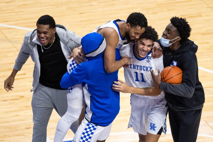 Kentucky+Wildcats+guard+Davion+Mintz+%2810%29+is+lifted+up+after+winning+the+game+with+a+last+minute+three+pointer+during+the+University+of+Kentucky+vs.+Vanderbilt+mens+basketball+game+on+Tuesday%2C+Jan.+5%2C+2021%2C+at+Rupp+Arena+in+Lexington%2C+Kentucky.+Kentucky+won+77-74.+Photo+by+Michael+Clubb+%7C+Staff
