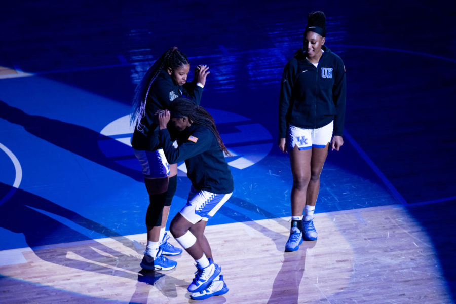 Kentucky Wildcats guard Rhyne Howard (10) is introduced before the University of Kentucky vs. Tennessee womens basketball game on Thursday, Feb. 11, 2021, at Rupp Arena in Lexington, Kentucky. UK won 71-56. Photo by Michael Clubb | Staff