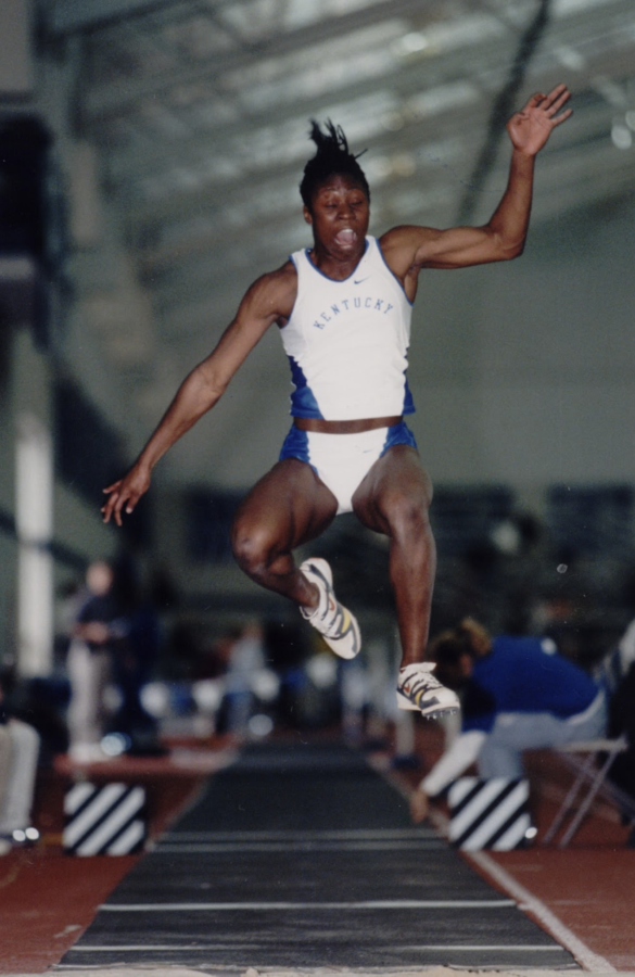Simidele Adeagbo competes in a jumping event as an athlete at the University of Kentucky. Photo provided by Adeagbo. 