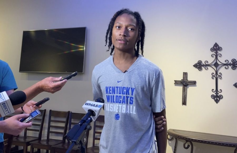 Kentucky mens basketball freshman point guard TyTy Washington addresses the media following a summer basketball camp at the CROSS Center at Forks of Elkhorn Baptist Church on June 17, 2021.