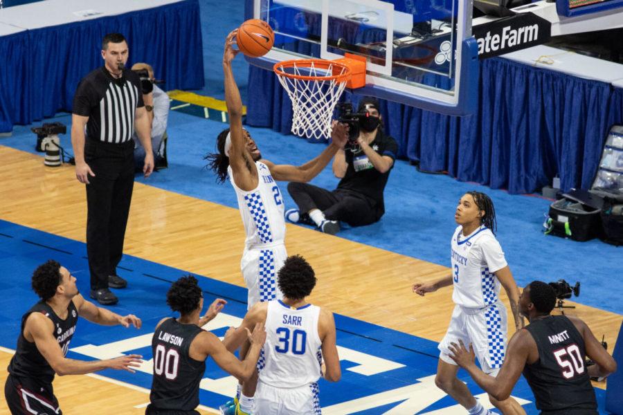 Kentucky+Wildcats+forward+Isaiah+Jackson+%2823%29+dunks+the+ball+during+the+UK+vs.+University+of+South+Carolina+men%E2%80%99s+basketball+game+on+Saturday%2C+March+6%2C+2021%2C+at+Rupp+Arena+in+Lexington%2C+Kentucky.+UK+won+92-64.+Photo+by+Jack+Weaver+%7C+Staff