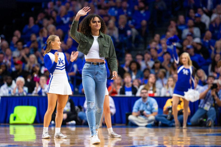 Kentucky track athlete Sydney McLaughlin is introduced as the Y during the exhibition game against Georgetown College on Sunday, Oct. 27, 2019, at Rupp Arena in Lexington, Kentucky. Kentucky won 80-53. Photo by Jordan Prather | Staff