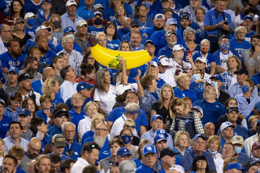 An inflatable banana is tossed among Kentucky fans during the University of Kentucky vs. South Carolina football game on Saturday, Sept. 25, 2021, at Williams-Brice Stadium in Columbia, South Carolina. UK won 16-10. Photo by Jack Weaver | Staff