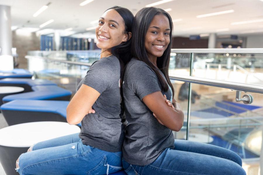 Amaya Garret (left) and Micha’la Hood pose for a portrait on Wednesday, Oct. 27, 2021, at the Gatton Student Center in Lexington, Kentucky. Photo by Jack Weaver | Staff