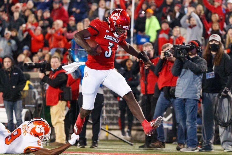 Malik Cunningham runs to the end zone during the game against Clemson at Cardinal Stadium on November 4.