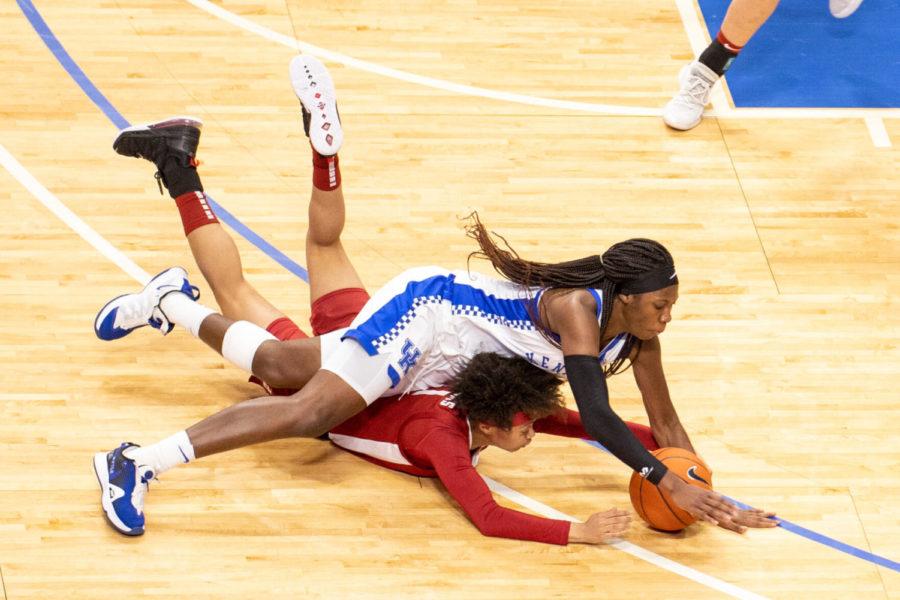 Kentucky Wildcats guard Rhyne Howard (10) fights for possession of the ball during the University of Kentucky vs. Alabama womens basketball game on Thursday, Jan. 28, 2021, at Rupp Arena in Lexington, Kentucky. Kentucky won 81-68. Photo by Jack Weaver | Staff
