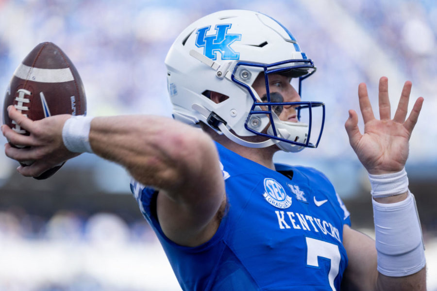 Kentucky+quarterback+Will+Levis+%287%29+tosses+the+ball+on+the+sideline+during+the+Kentucky+vs.+New+Mexico+State+football+game+on+Saturday%2C+Nov.+20%2C+2021%2C+at+Kroger+Field+in+Lexington%2C+Kentucky.+UK+won+56-16.+Photo+by+Jack+Weaver+%7C+Staff
