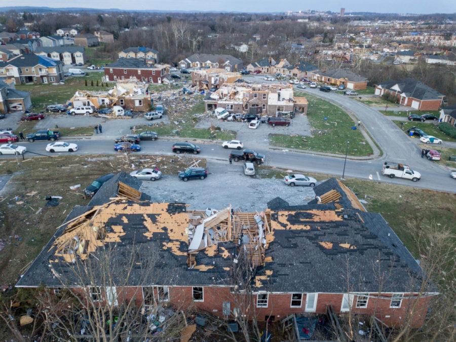 Debris+from+damaged+homes+is+scattered+throughout+a+neighborhood+following+a+tornado+on+Saturday%2C+Dec.+11%2C+2021%2C+on+Creekwood+Avenue+in+Bowling+Green%2C+Kentucky.%C2%A0Photo+by+Jack+Weaver+%7C+Staff