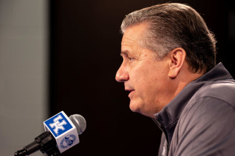 Kentucky Wildcats head coach John Calipari talks to reporters after the UK vs. Southern basketball game on Tuesday, Dec. 7, 2021, at Rupp Arena in Lexington, Kentucky. UK won 76-64. Photo by Jack Weaver | Staff
