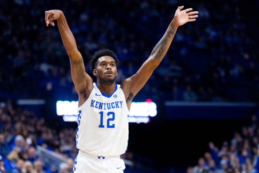 Kentucky+Wildcats+forward+Keion+Brooks+Jr.+%2812%29+watches+his+shot+during+the+UK+vs.+Ohio+University+men%E2%80%99s+basketball+game+on+Friday%2C+Nov.+19%2C+2021%2C+at+Rupp+Arena+in+Lexington%2C+Kentucky.+UK+won+77-59.+Photo+by+Michael+Clubb+%7C+Staff