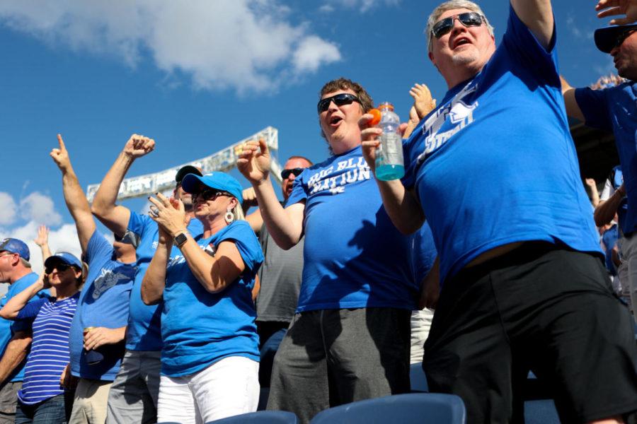 Fans cheer during the UK vs. Iowa Vrbo Citrus Bowl football game on Saturday, Jan. 1, 2022, at Camping World Stadium in Orlando, Florida. UK won 20-17. Photo by Corrie McCroskey | Staff