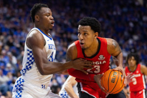 Kentucky Wildcats forward Bryce Hopkins (23) drives the ball into the paint during the UK vs Georgia men’s basketball game on Saturday, Jan. 8, 2022, at Rupp Arena in Lexington, Kentucky. UK won 92-77. Photo by Michael Clubb | Staff