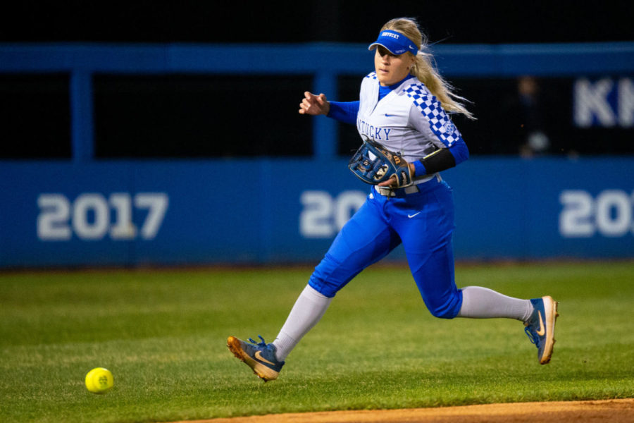 Kentucky junior Lauren Johnson chases down a ground ball during the game against Marshall on Wednesday, March 11, 2020, at John Cropp Stadium in Lexington, Kentucky. Kentucky won 16-15. Photo by Jordan Prather | Staff