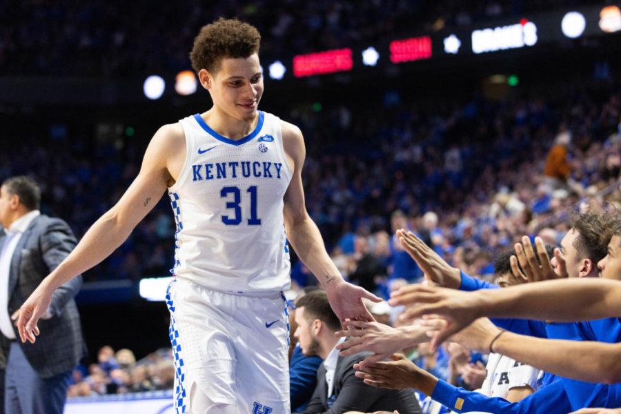 Kentucky+Wildcats+guard+Kellan+Grady+%2831%29+is+checked+out+of+the+UK+vs.+Ole+Miss+mens+basketball+game+on+Tuesday%2C+March+1%2C+2022%2C+at+Rupp+Arena+in+Lexington%2C+Kentucky.+UK+won+83-72.+Photo+by+Michael+Clubb+%7C+Staff