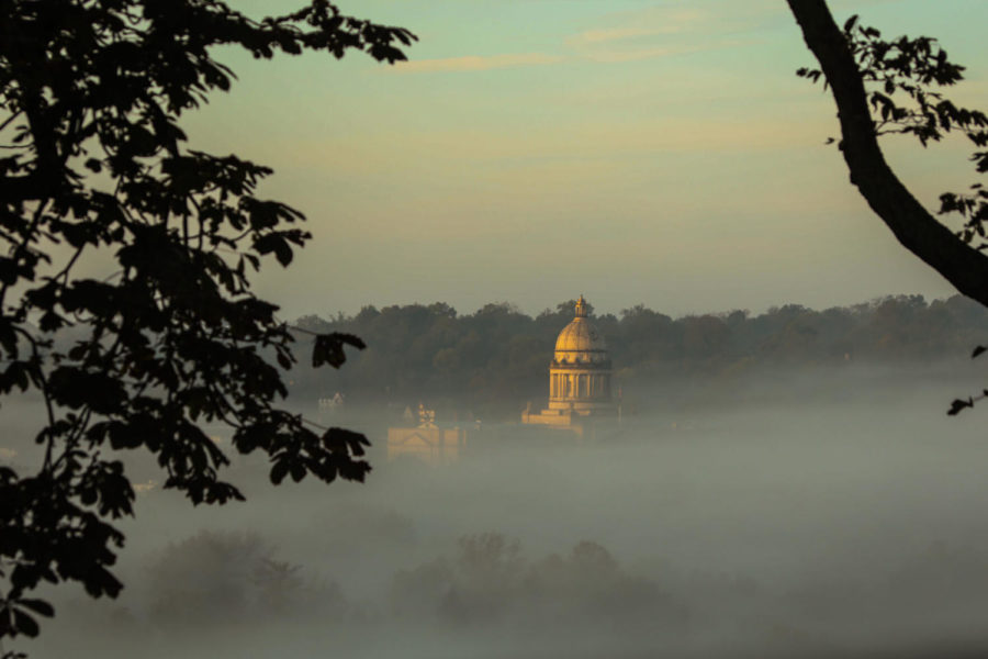 The Kentucky State Capitol dome breaks through the morning fog on Thursday, Oct. 14, 2021, in Frankfort, Kentucky. Photo by Martha McHaney | Staff