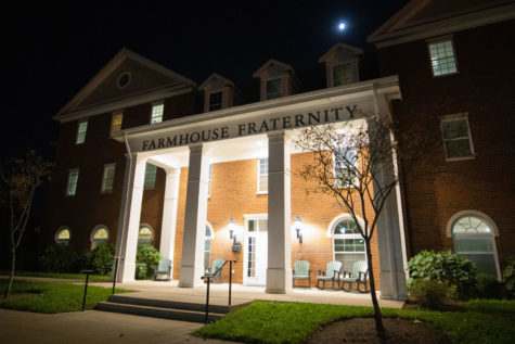 The FarmHouse Fraternity house on Monday, Oct. 18, 2021, the night Hazelwood died, at the University of Kentucky in Lexington, Kentucky. Photo by Michael Clubb | Kentucky Kernel
