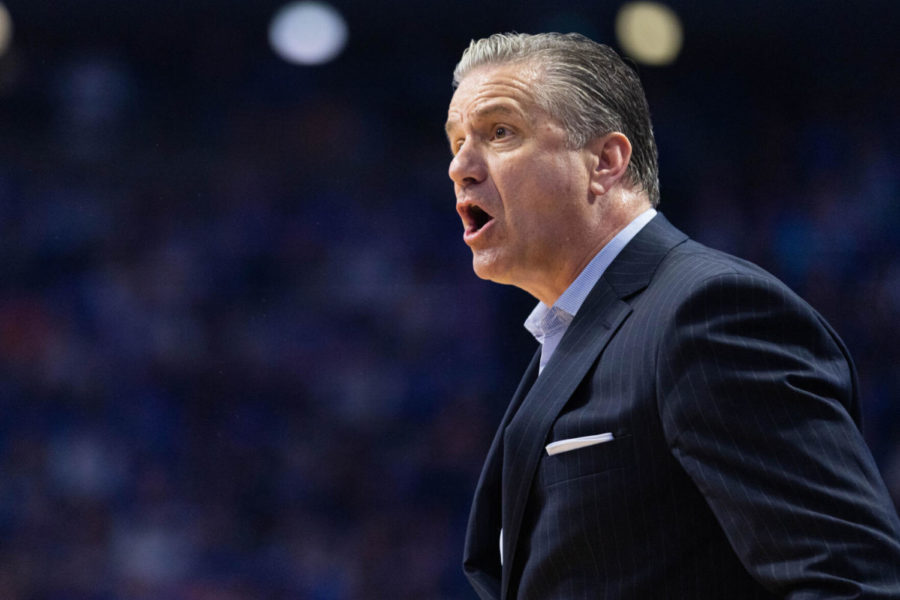 Kentucky Wildcats head coach John Calipari coaches his team from the sidelines during the UK vs. Ole Miss mens basketball game on Tuesday, March 1, 2022, at Rupp Arena in Lexington, Kentucky. UK won 83-72. Photo by Michael Clubb | Staff