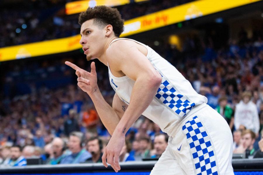 Kentucky+Wildcats+guard+Kellan+Grady+%2831%29+celebrates+after+making+a+3-pointer+during+the+UK+vs.+Vanderbilt+SEC+Tournament+quarterfinals+mens+basketball+game+on+Friday%2C+March+11%2C+2022%2C+at+Amalie+Arena+in+Tampa%2C+Florida.+UK+won+77-71.+Photo+by+Michael+Clubb+%7C+Staff