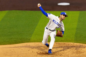 Kentucky Wildcats pitcher Seth Logue (25) pitches during the UK vs. Morehead State baseball game on Tuesday, March 22, 2022, at Kentucky Proud Park in Lexington, Kentucky. UK won 7-5. Photo by Michael Clubb | Staff