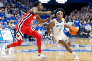 Kentucky Wildcats guard Sahvir Wheeler (2) dribbles towards the basket during the UK vs. Ole Miss mens basketball game on Tuesday, March 1, 2022, at Rupp Arena in Lexington, Kentucky. UK won 83-72. Photo by Jack Weaver | Staff