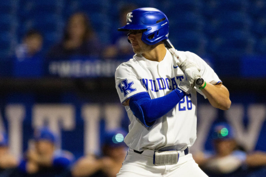 Kentucky+Wildcats+infielder+Jake+Plastiak+%2826%29+prepares+to+take+a+pitch+during+the+UK+vs.+Morehead+State+baseball+game+on+Tuesday%2C+March+22%2C+2022%2C+at+Kentucky+Proud+Park+in+Lexington%2C+Kentucky.+UK+won+7-5.+Photo+by+Michael+Clubb+%7C+Staff