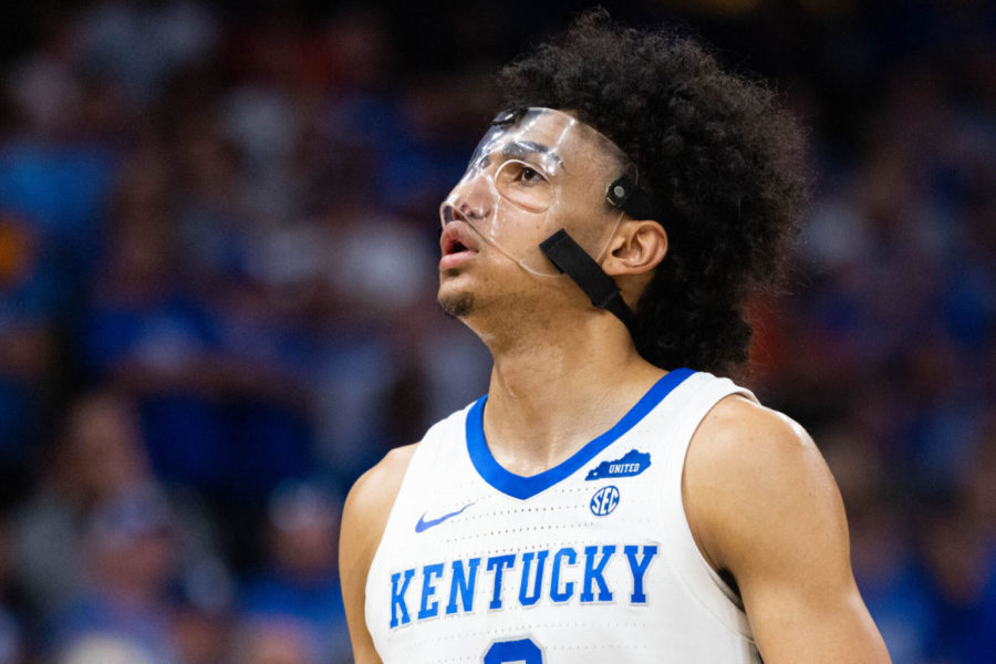 Kentucky+Wildcats+forward+Jacob+Toppin+%280%29+looks+up+at+the+scoreboard+during+the+UK+vs.+Vanderbilt+SEC+Tournament+quarterfinals+mens+basketball+game+on+Friday%2C+March+11%2C+2022%2C+at+Amalie+Arena+in+Tampa%2C+Florida.+UK+won+77-71.+Photo+by+Michael+Clubb+%7C+Staff