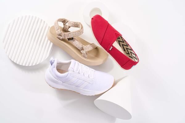 Step with purpose: Shoes from adidas, Teva and Toms made of recycled materials.