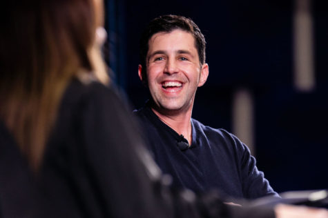 Internet comedian Josh Peck shares a conversation with moderator Samantha Valentino during a SAB event on Sunday, May 1, 2022, in the Worsham Cinema in Lexington, Kentucky. Photo by Martha McHaney | Staff