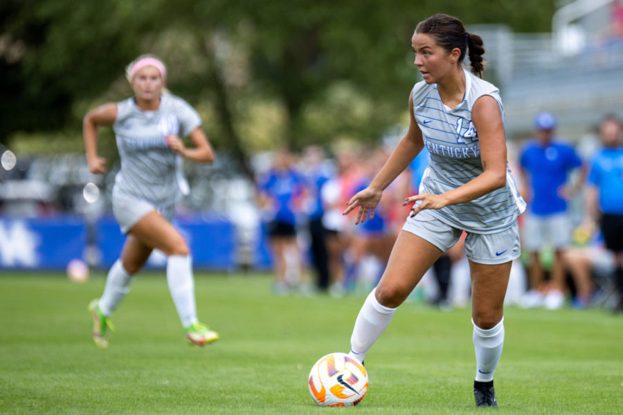 Kentucky Wildcats midfielder Taylor Hattori (14) controls the ball during the Kentucky vs. EKU womens soccer game on Sunday, Aug. 28, 2022, at the Wendell and Vickie Bell Soccer Complex in Lexington, Kentucky. UK won 4-0. Photo by Jack Weaver | Staff