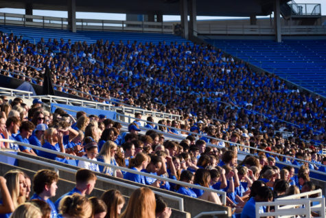 The class of 2026 fills the student section at Big Blue U on Friday, Aug. 19, 2022, at Kroger Field in Lexington, Kentucky. Photo by Abbey Cutrer | Kentucky Kernel