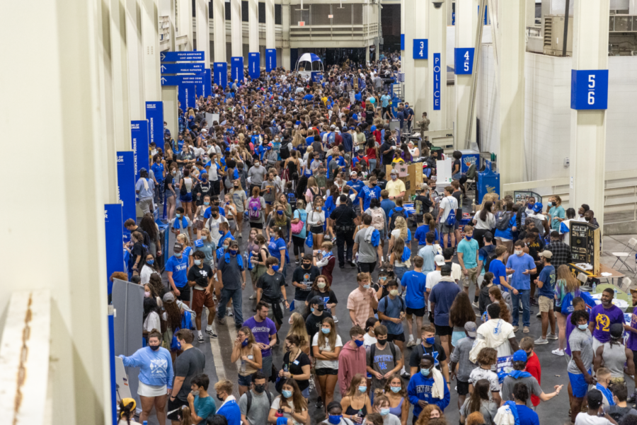 University of Kentucky students walk through Kroger Field during Campus Ruckus on Thursday, Aug. 19, 2021, in Lexington, Kentucky. Photo by Jack Weaver | Staff