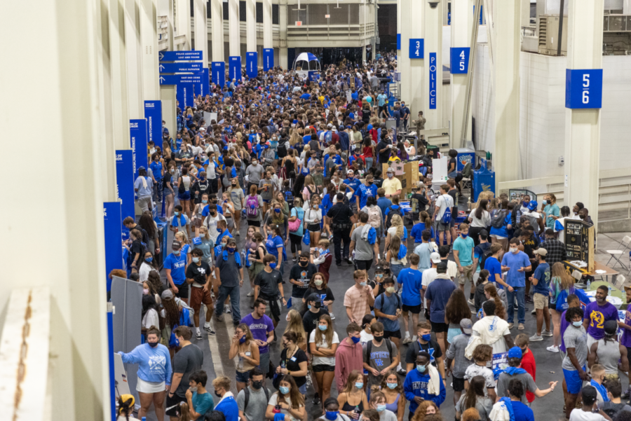 University of Kentucky students walk through Kroger Field during Campus Ruckus on Thursday, Aug. 19, 2021, in Lexington, Kentucky. Photo by Jack Weaver | Kentucky Kernel