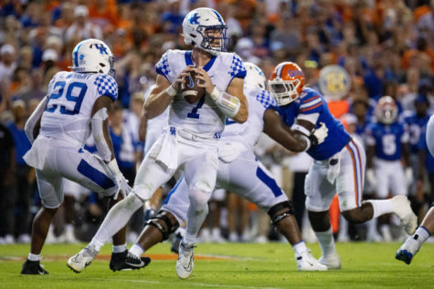 Kentucky Wildcats quarterback Will Levis (7) throws a pass during the No. 20 Kentucky vs. No. 12 Florida football game on Saturday, Sept. 10, 2022, at Ben Hill Griffin Stadium in Gainesville, Florida. UK won 26-16. Photo by Jack Weaver | Staff