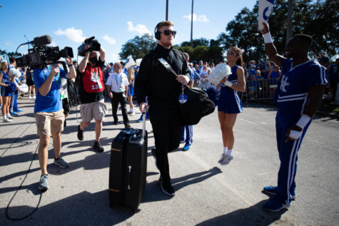 Kentucky Wildcats quarterback Will Levis walks down the Cat Walk before the UK vs Iowa Vrbo Citrus Bowl football game on Saturday, Jan. 1, 2022, at Camping World Stadium in Orlando. Photo by Michael Clubb | Kentucky Kernel