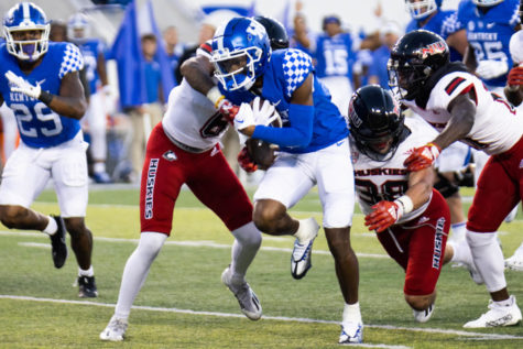 Kentucky Wildcats wide receiver Barion Brown (2) runs the ball for a touchdown during the No. 8 Kentucky vs. Northern Illinois football game on Saturday, Sept. 24, 2022, at Kroger Field in Lexington, Kentucky. Kentucky won 31-23. Photo by Abby Szydlik | Staff