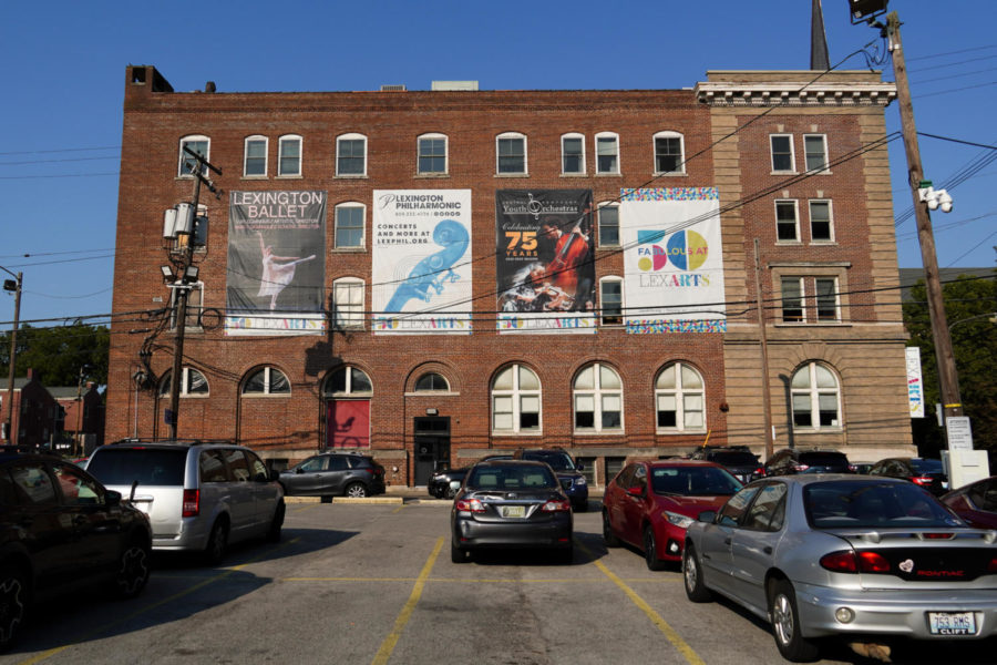 Lex Art posters are displayed on the Lex Arts Gallery building on Friday, Sept. 16, 2022, in Lexington, Kentucky. Photo by Bryce Towle | Staff
